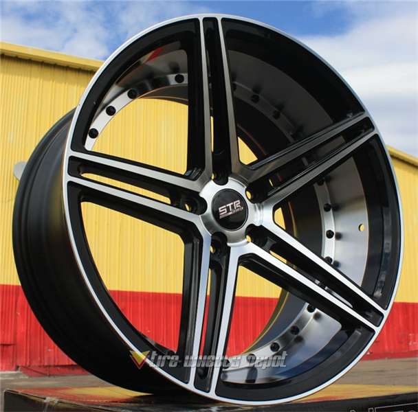 STR RACING-620 BLACK/MACHINE FACE LIP 20X9.0 BLANK+15 **STAGGERED ONLY**