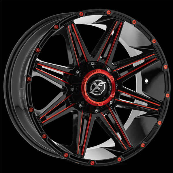 XF OFF-ROAD XF-220 GLOSS BLACK &amp; RED MILLED 22X12 8X6.5/8X170 -44 +125.2