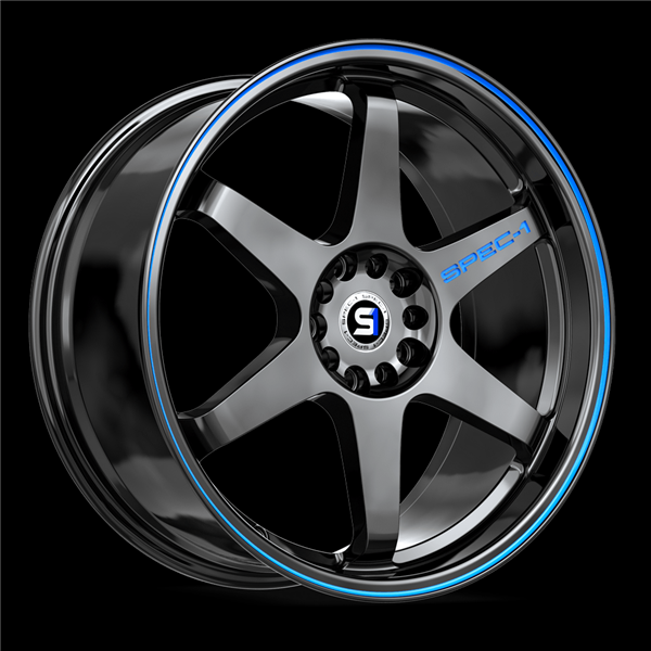 SPEC-1 RACING SPT-33 GLOSS BLACK & BLUE LINE 18X8.5 5X112/5X4.5 +38 +73.1 *NC*