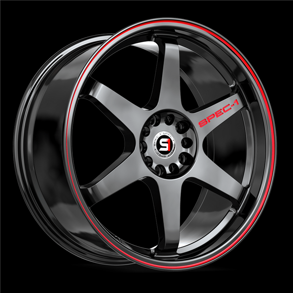 SPEC-1 RACING SPT-33 GLOSS BLACK & RED LINE 18X8.5 5X112/5X4.5 +38 +73.1 *NC*