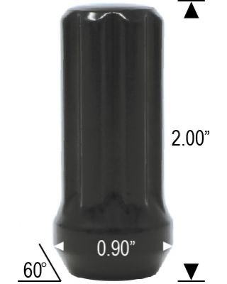 14X2.0 TRUCK SPLINE BLACK LUG NUT 2.0" LONG