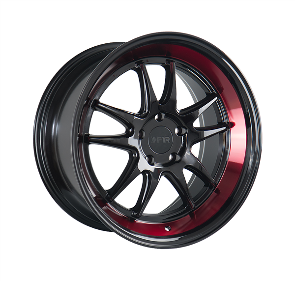 F1R-F102 GLOSS BLACK/RED LIP 18X9.5 5X112 +45 *STAGGERED*