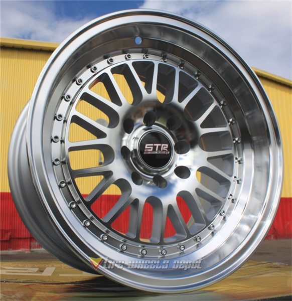 STR RACING-520 SILVER/MACHINE FACE 15X8.0 4X100/4X4.5+15+73.1