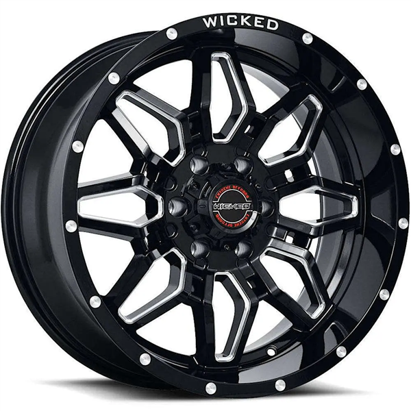 WICKED-OFFROAD W909 GLOSS BLACK MILLED 20X10 8X165.1/8X6.5 -24 +125.2