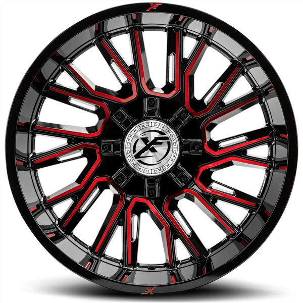 XF OFFROAD XF-230 GLOSS BLACK & RED MACHINED 17X9 6X135/6X139.7 +0 106.4 *NC*