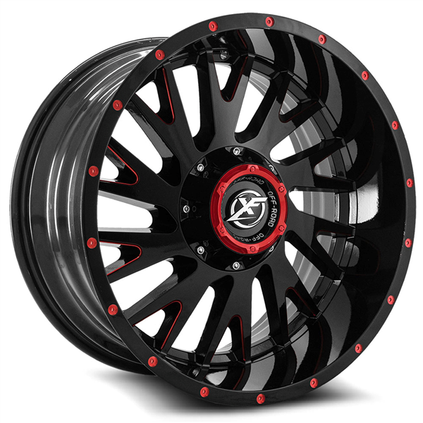 XF OFFROAD-XF221 GLOSS BLACK/RED MILLED 20X10 5X127/5X5.5 -24 +78.1